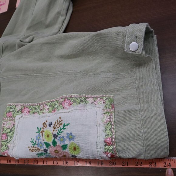 POL Jean Jacket Womens S Sage Green NWOT Cottagecore Boho Hippie Granny Eclectic - Picture 13 of 16